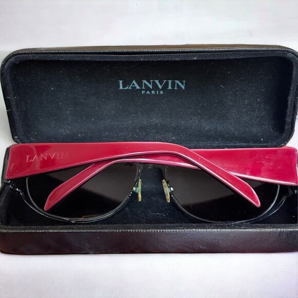 Vintage LANVIN Aviator Sunglasses Burgundy Black Case Cloth LV 2101 C 03 France main image 6